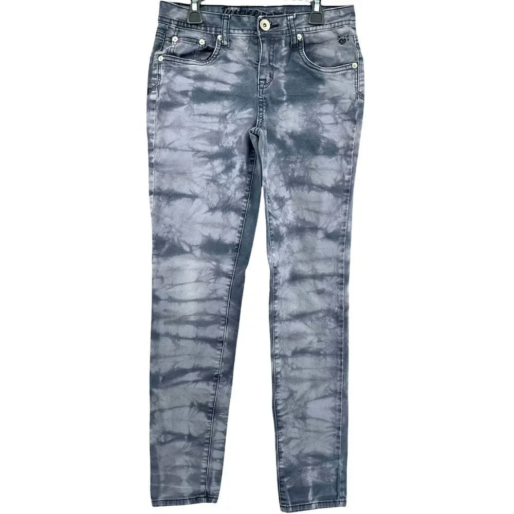 Justice Premium Jeans Girl’s Simply Low Tie Dye Gray Denim Skinny Jeans Size 14